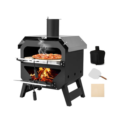 45 cm Outdoor Pizza Oven with Pizza Stone and Oxford Cloth Cover-Black