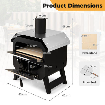 45 cm Outdoor Pizza Oven with Pizza Stone and Oxford Cloth Cover-Black