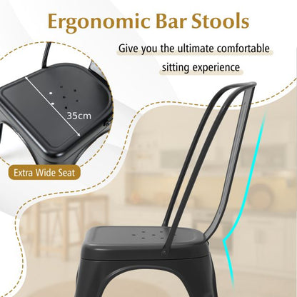 Metal High Back Bar Stools 45cm with Removable Backrest-Black-Set of 4