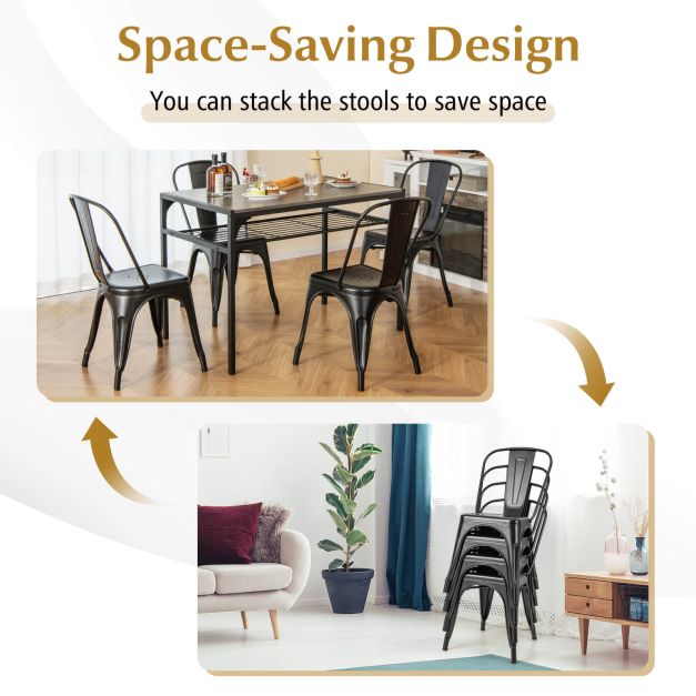 Metal High Back Bar Stools 45cm with Removable Backrest-Black-Set of 4