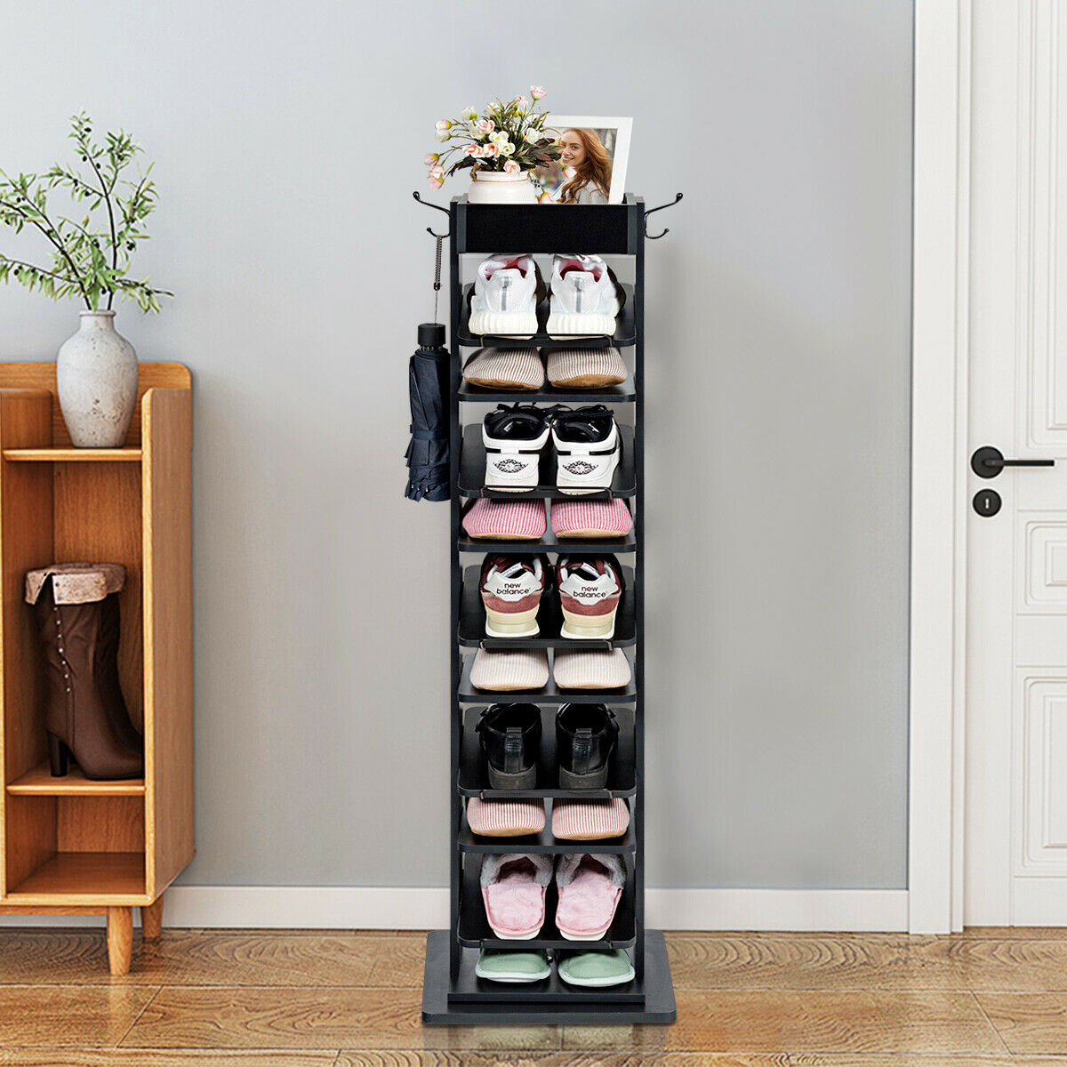 11 Tier 360° Rotating Shoe Organiser with 2 Hooks-Black