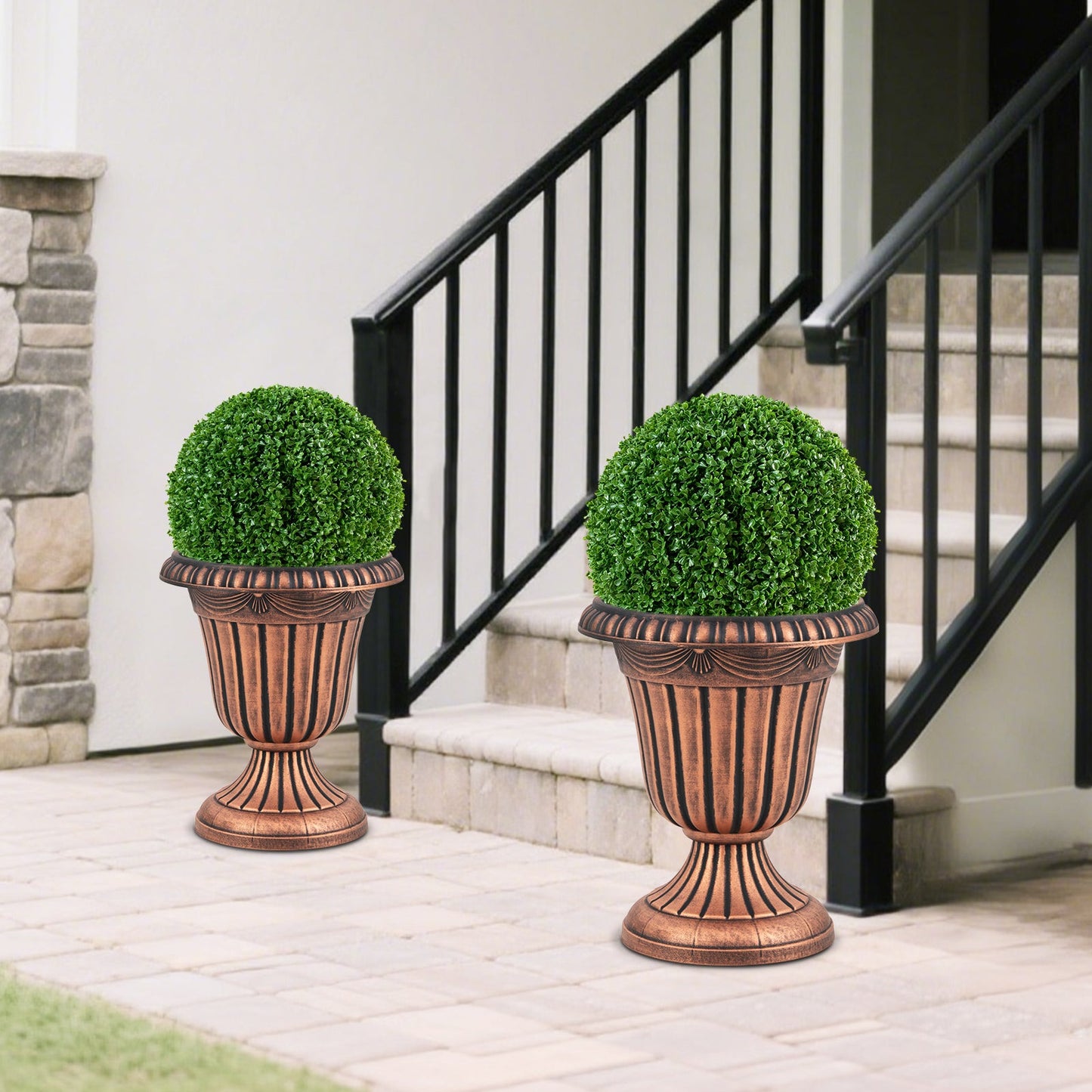 46cm Tall Vintage Planters Set of 2 Urn Plastic Flower Pots-Bronze