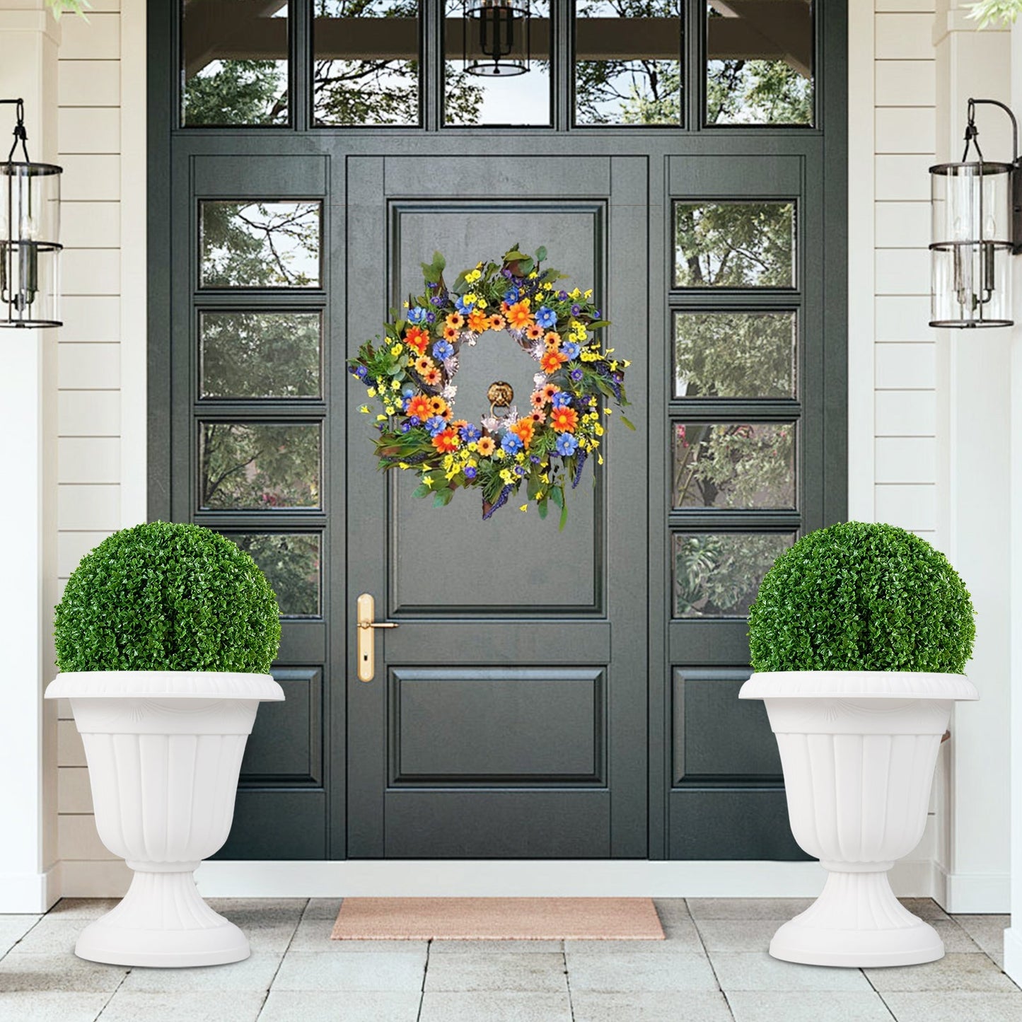 46cm Tall Vintage Planters Set of 2 Urn Plastic Flower Pots-White