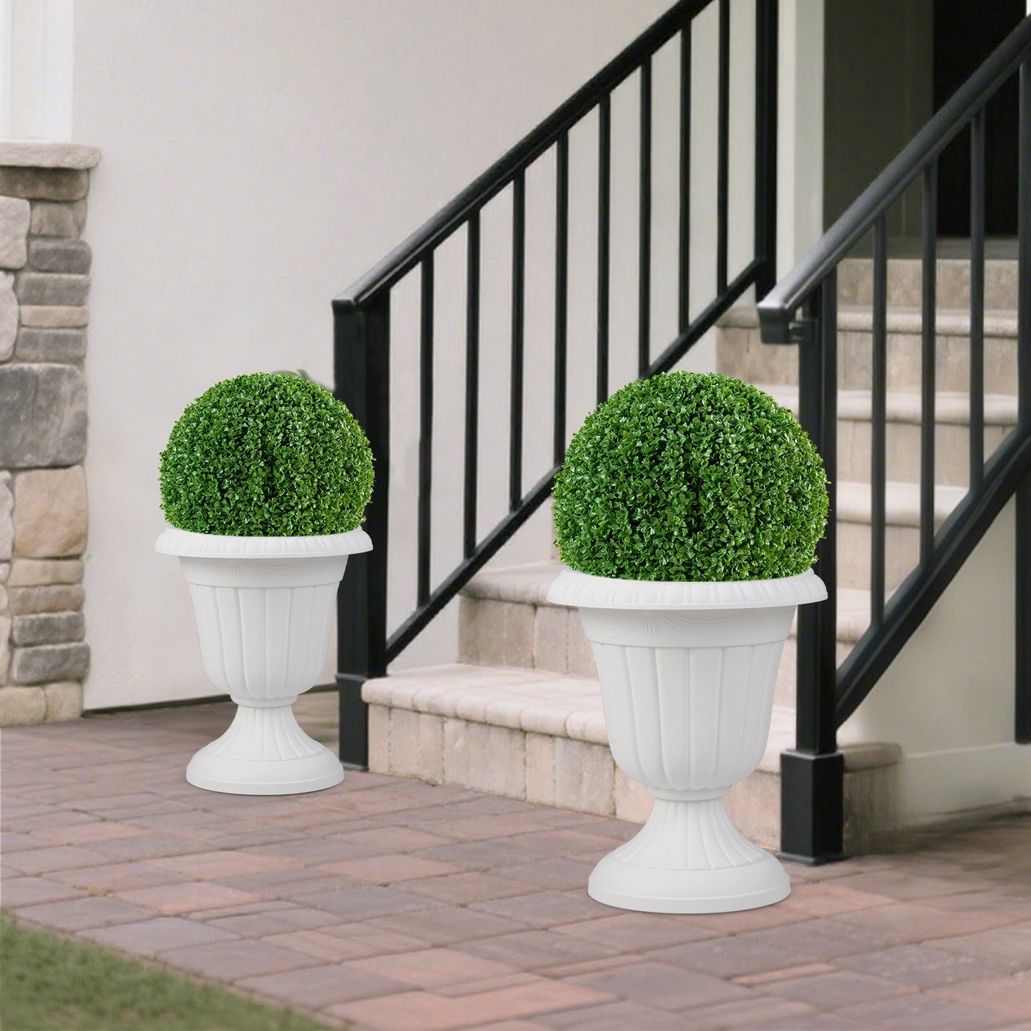 46cm Tall Vintage Planters Set of 2 Urn Plastic Flower Pots-White