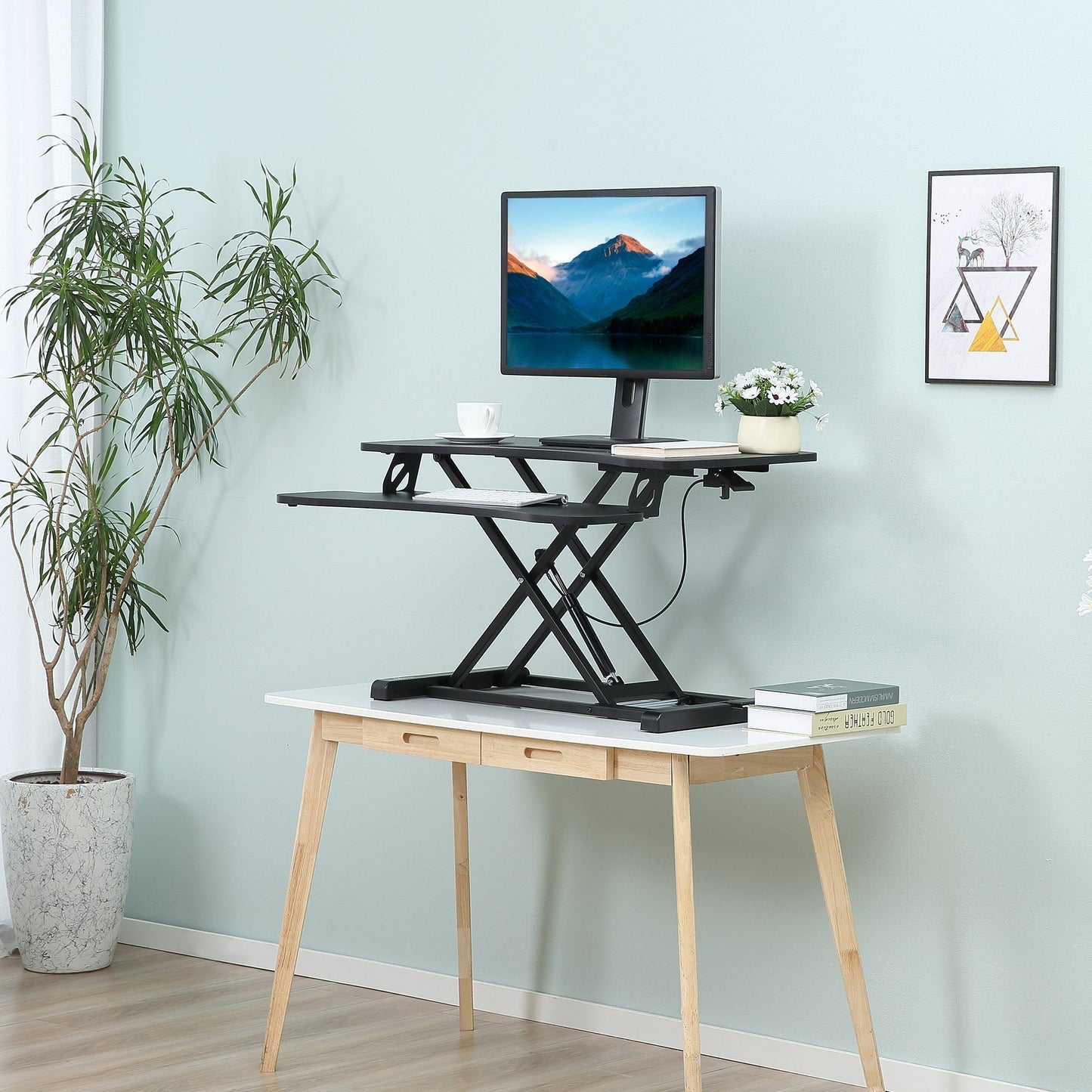 Vinsetto Standing Desk Converter Height Adjustable Sit-Stand Desk w/ Keyboard Tray Black