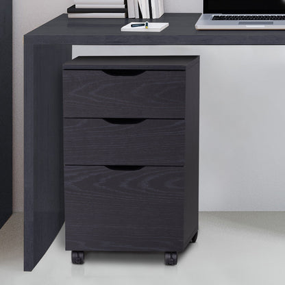 3-Drawer File Cabinet Under Desk Office Storage Cabinet A4/Letter/Binders Movable W/ Slide Wheels Black Oak Color