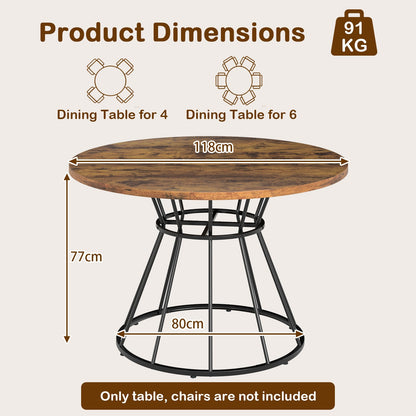 Round Dining Table for 4 with Wooden Tabletop and Metal Base-Rustic Brown
