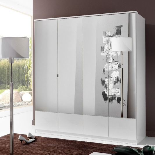 INAGU 4 Door Mirrored Wardrobe White 180cm