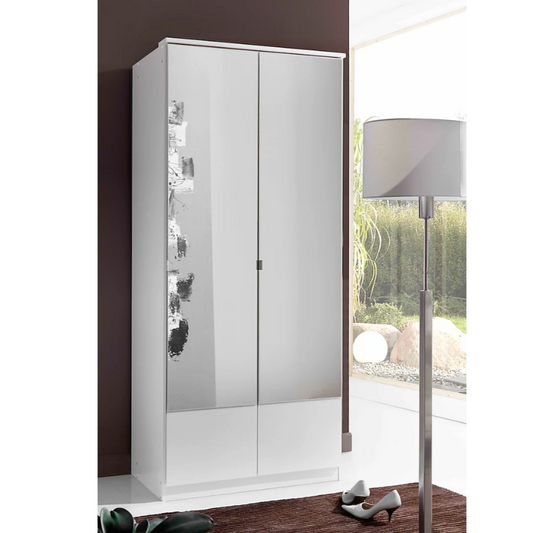 INAGU 2 Door 2 Drawer Mirrored Wardrobe White 90cm