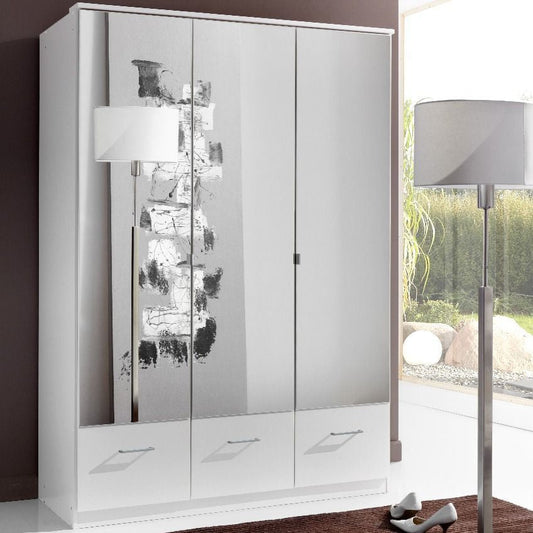 INAGU 3 Door 3 Drawer Mirrored Wardrobe White 135cm