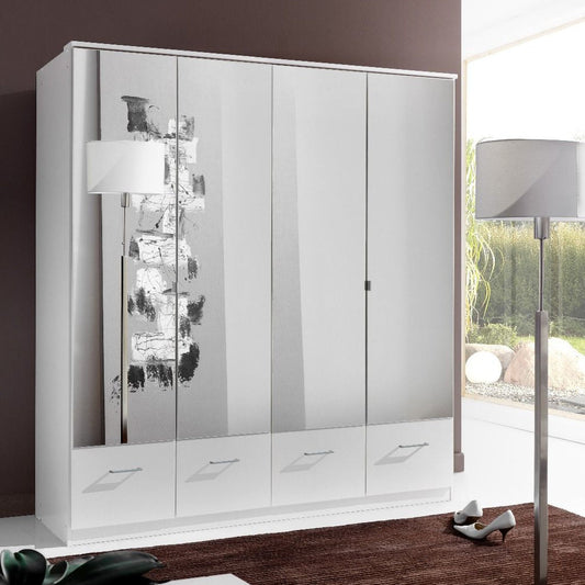 INAGU 4 Door 4 Drawer Mirrored Wardrobe White 180cm