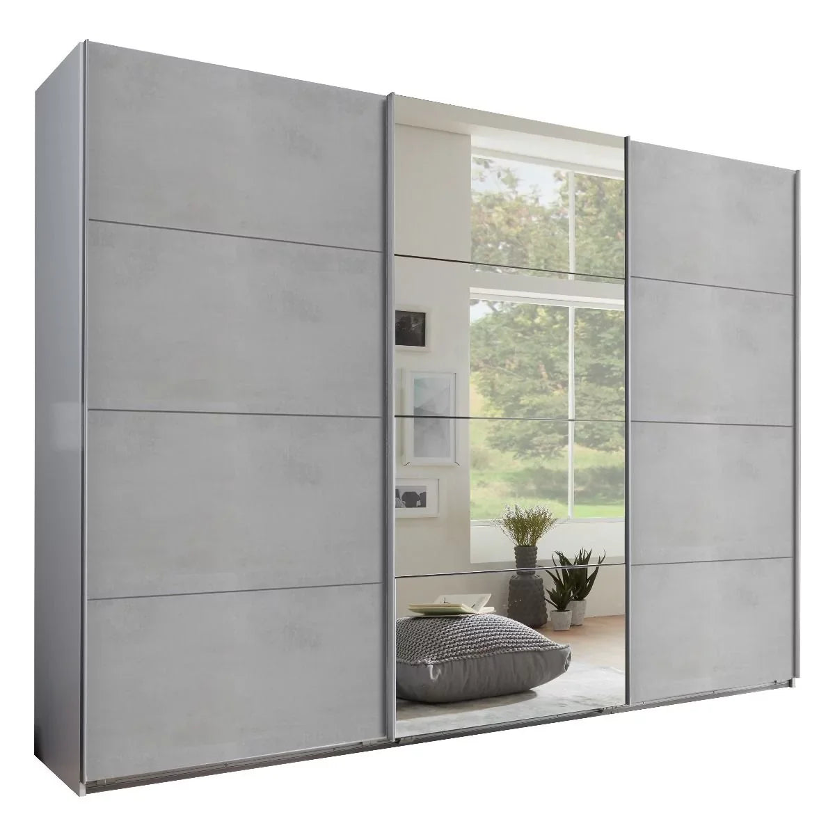 Erasmus 3 Door Mirrored Sliding Wardrobe - White and Light Grey