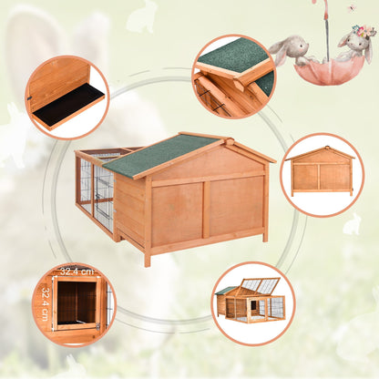 PawHut Wooden Rabbit Hutch Detachable Rabbit Cage Pet House with Openable Run & Roof Slide-out Tray