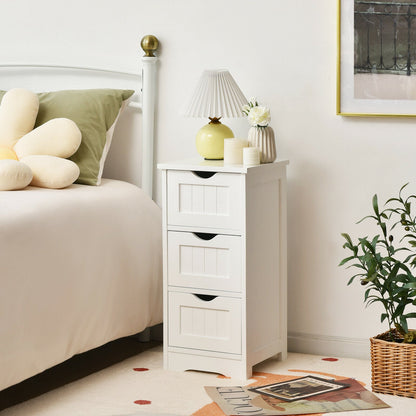 Bathroom Floor Cabinet with 3 Drawers and Cut-Off Handle-White