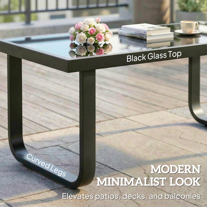 Outsunny Outdoor Garden Coffee Table, Rectangle Metal Side Table with Tempered Glass Tabletop, Adjustable Foot Pads