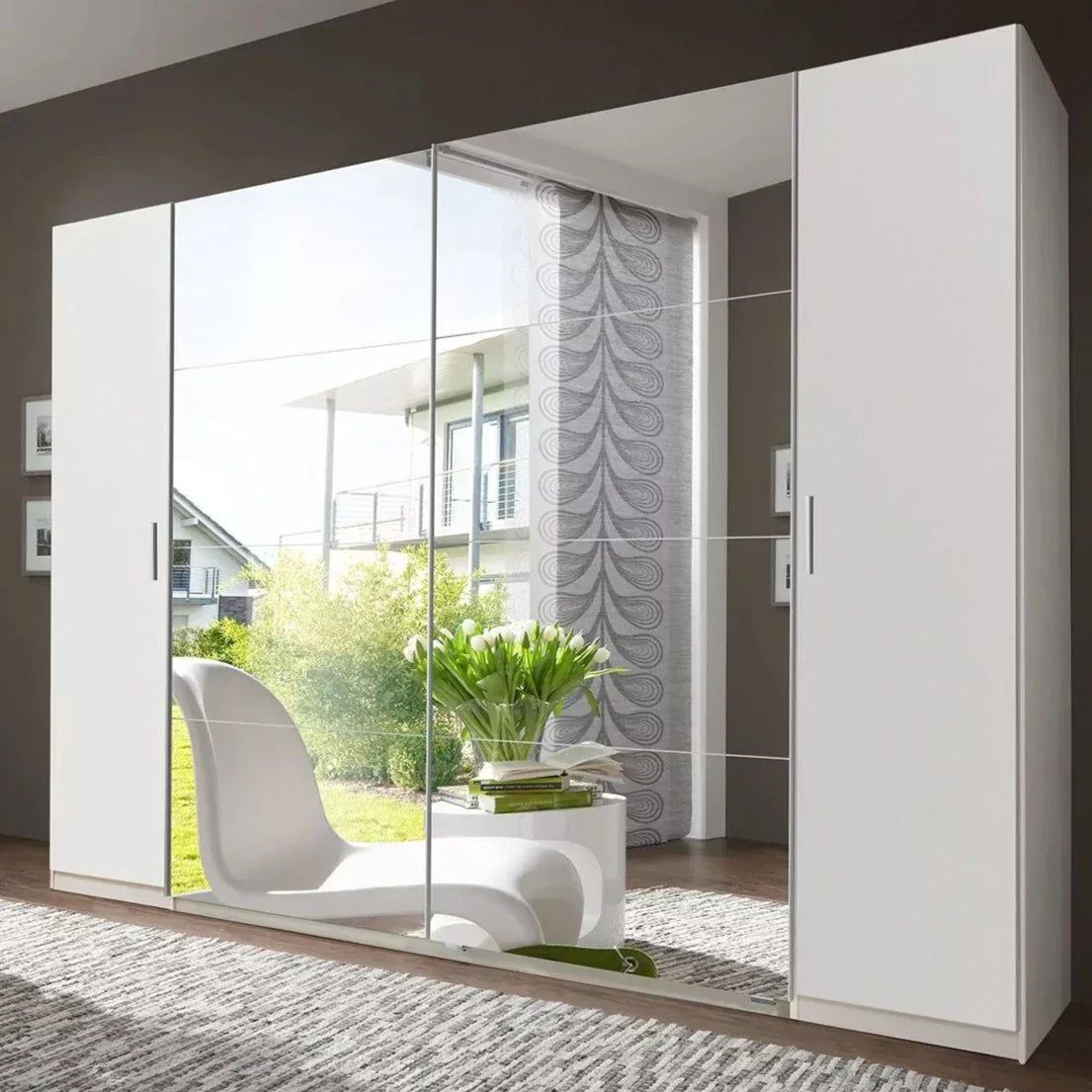 Sliding Wardrobe LANTAU 4 Door Mirrored Wardrobe White 272cm