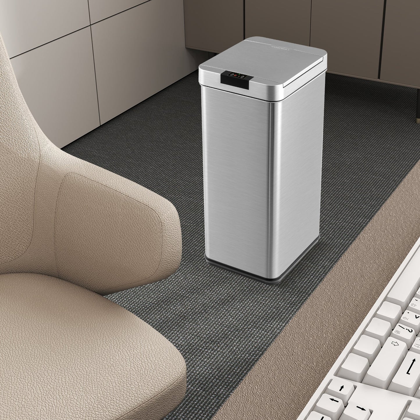 48L Automatic Trash Can with Lid-Silver