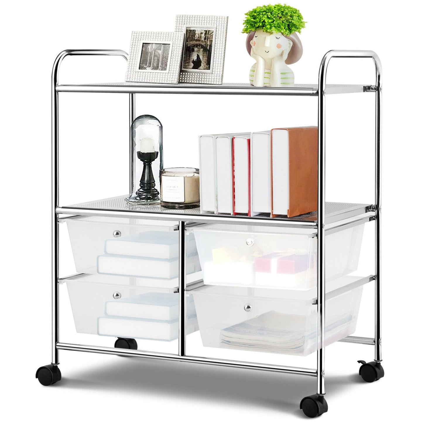 Utility Organiser Cart with 4 Plastic Drawers-White