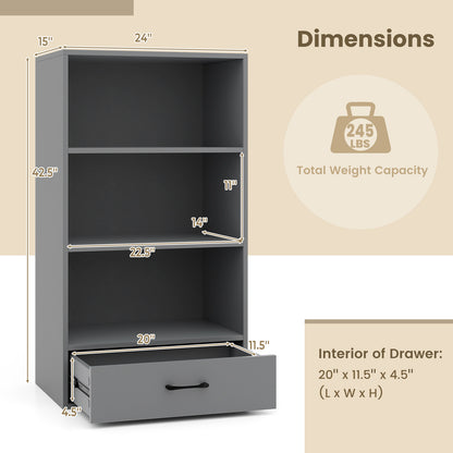 48 Inch Tall 4 Tiers Wood Bookcase with Drawer-Gray