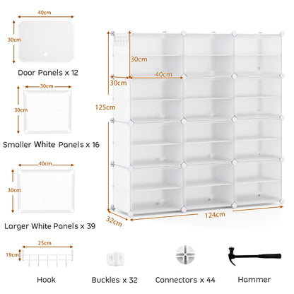 48 Pairs Expandable Modular Shoe Storage Cabinet with Door-White
