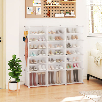 48 Pairs Expandable Modular Shoe Storage Cabinet with Door-White