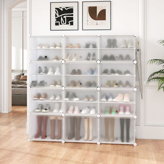 48 Pairs Expandable Modular Shoe Storage Cabinet with Door-White