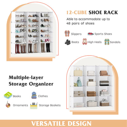 48 Pairs Expandable Modular Shoe Storage Cabinet with Door-White