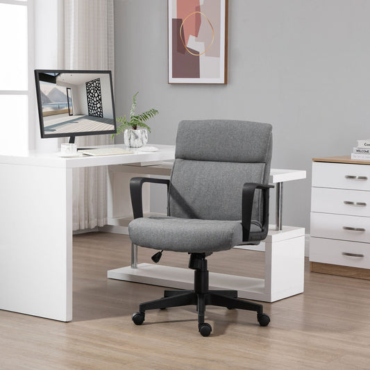 Vinsetto Linen Fabric Office Chair PC Task Chair w/ 360° Swivel Wheels & Ergonomic Line