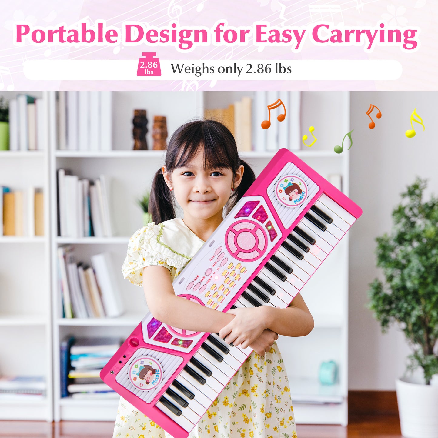 49 Keys Kids Piano Keyboard with Microphone and Stand-Pink