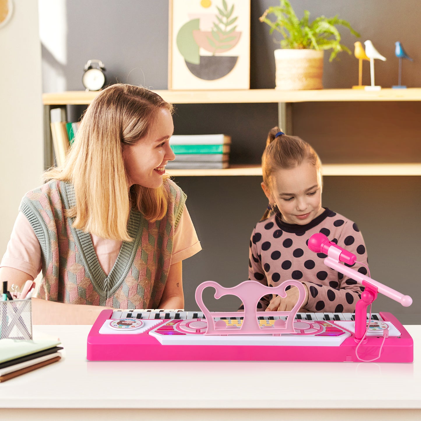 49 Keys Kids Piano Keyboard with Microphone and Stand-Pink