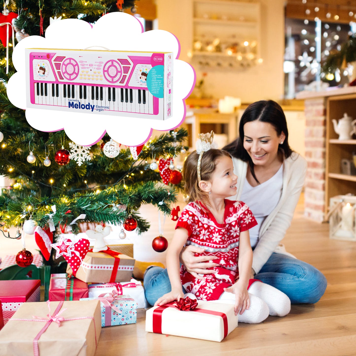 49 Keys Kids Piano Keyboard with Microphone and Stand-Pink