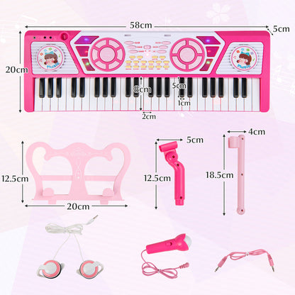 49 Keys Kids Piano Keyboard with Microphone and Stand-Pink