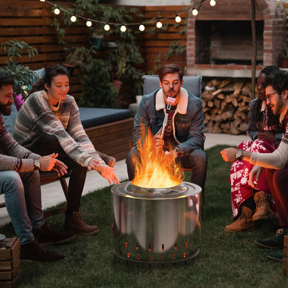 Stainless Steel Smokeless Fire Pit with Oxygen-enriched Fire Technology-Silver