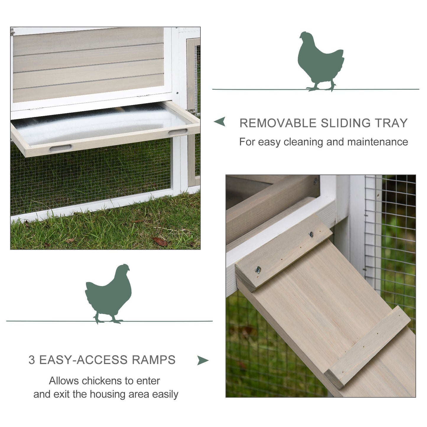 PawHut Wooden Chicken Coop Outdoor Hen House with Removable Tray Separate Nesting Box