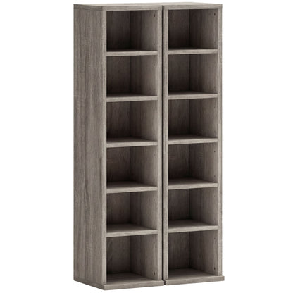 HOMCOM Set of 2 CD Media Display Shelf Unit Tower Rack with Adjustable Shelves, Distressed Grey