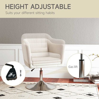 HOMCOM Modern Accent Chair with Swivel Base, Height Adjustable Arm Chair with Pillow for Living Room, Bedroom, Cream White