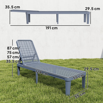 Outsunny Plastic Sun Lounger, 4-Position Adjustable Reclining Garden Lounger Sunbed for Patio, Beach, Terrace, Dark Grey