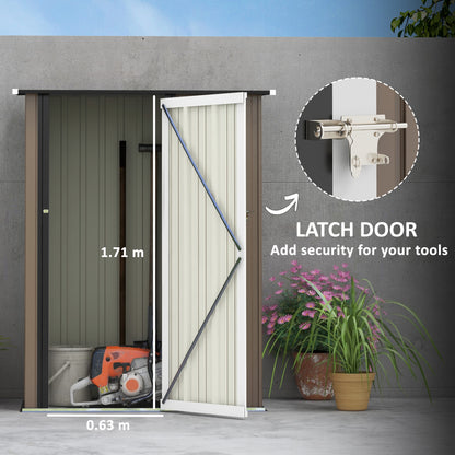 Outsunny 5ft x 3ft Metalowy ogrodowy schowek, zewnętrzny schowek na narzędzia ze spadzistym dachem, zamykane drzwi na narzędzia, sprzęt, brązowy