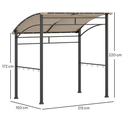 Outsunny 2,2 x 1,5 m Namiot ogrodowy z grillem BBQ, metalową ramą, zakrzywionym baldachimem i 10 haczykami, osłona przeciwsłoneczna na zewnątrz, khaki
