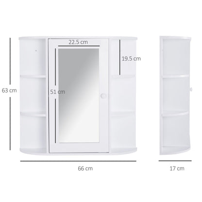 Wall Mounted Bathroom Cabinet with Mirror Single Door Storage Organizer 2-tier Inner Shelves White