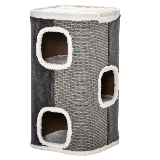 PawHut Sisal Cat Barrel z miękkim pluszem i polarem jagnięcym Szary