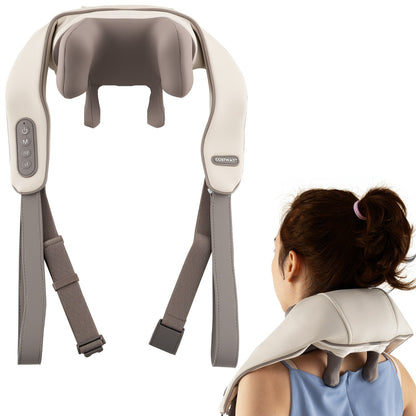 4D Deep Tissue Kneading Shiatsu Neck Shoulder Massager with 2 Heating Levels-Beige