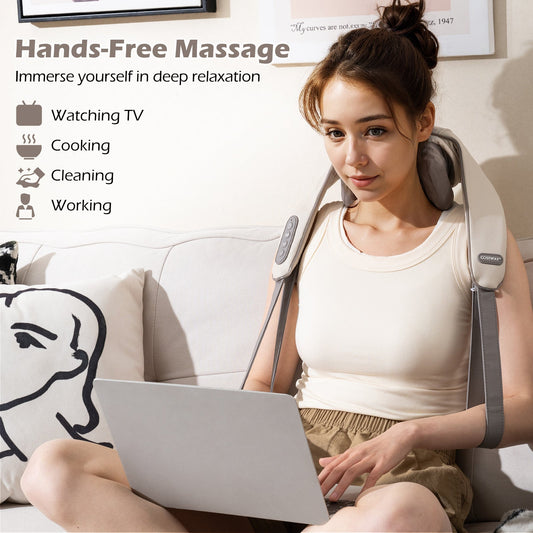 4D Deep Tissue Kneading Shiatsu Neck Shoulder Massager with 2 Heating Levels-Beige