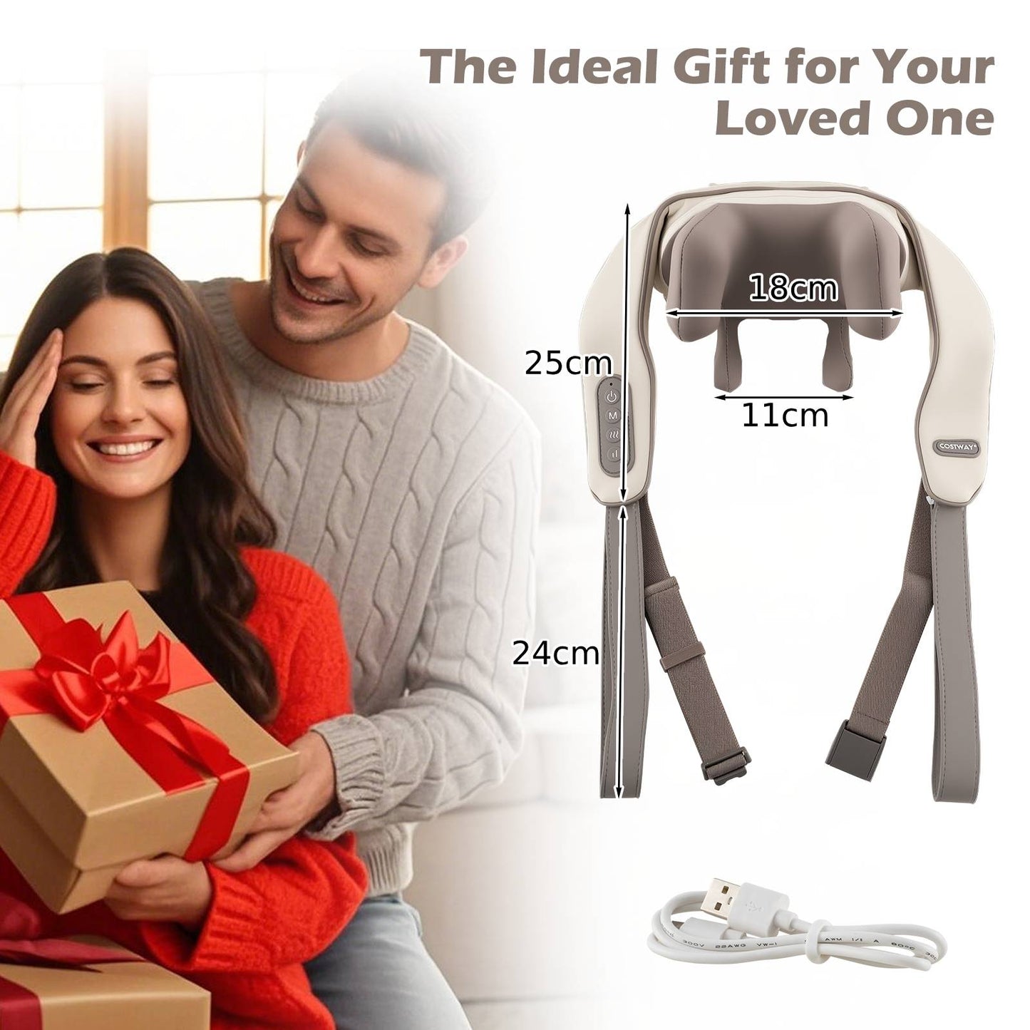 4D Deep Tissue Kneading Shiatsu Neck Shoulder Massager with 2 Heating Levels-Beige