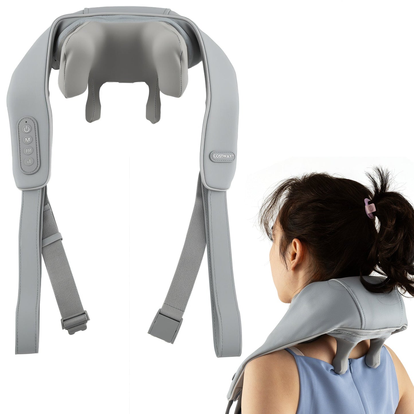 4D Deep Tissue Kneading Shiatsu Neck Shoulder Massager with 2 Heating Levels-Grey