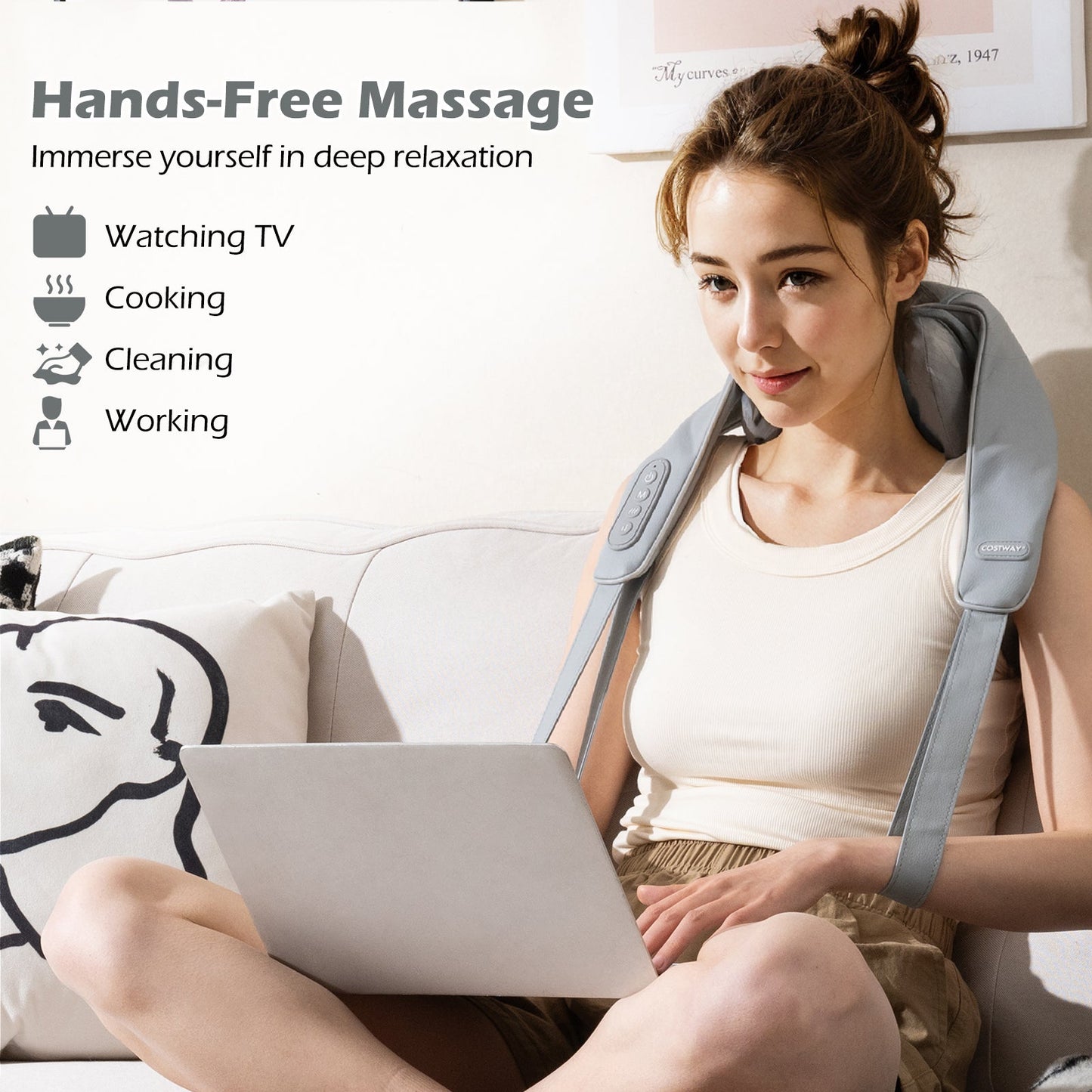 4D Deep Tissue Kneading Shiatsu Neck Shoulder Massager with 2 Heating Levels-Grey