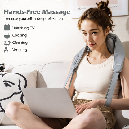 4D Deep Tissue Kneading Shiatsu Neck Shoulder Massager with 2 Heating Levels-Grey