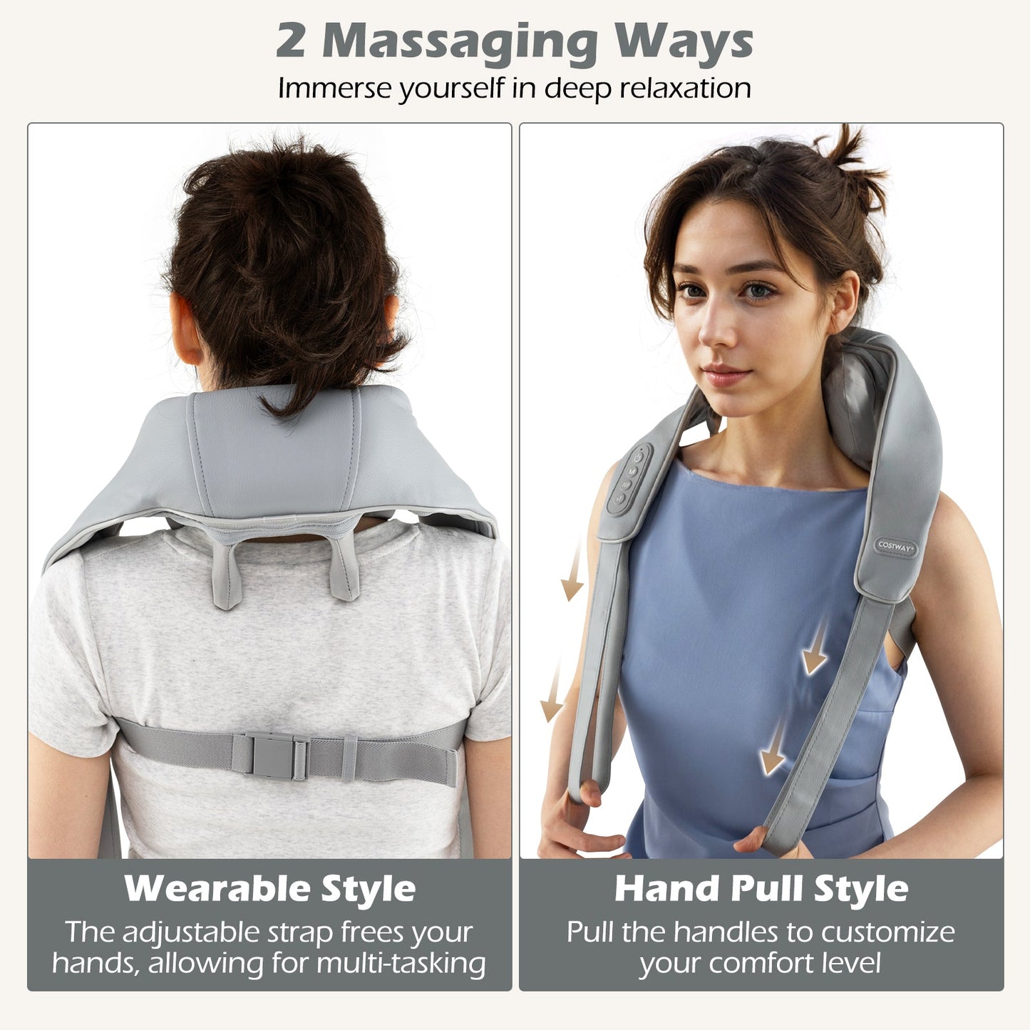 4D Deep Tissue Kneading Shiatsu Neck Shoulder Massager with 2 Heating Levels-Grey