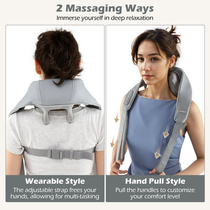4D Deep Tissue Kneading Shiatsu Neck Shoulder Massager with 2 Heating Levels-Grey