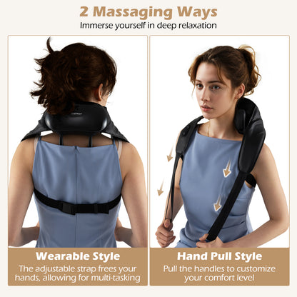 4D Deep Tissue Kneading Shiatsu Neck Shoulder Massager with 2 Heating Levels-Black